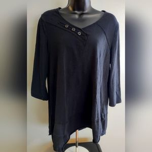 Habitat Black Tunic Top, Button Accent, 3/4 Sleeve Size Medium Great Condition!